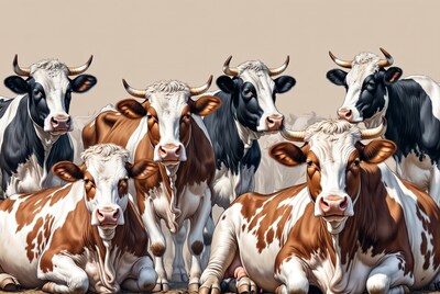 Group of Holstein Cows Illustration