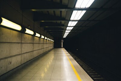 Empty subway platform at night