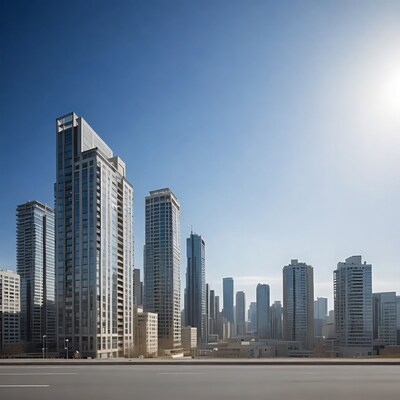 Modern Skyscrapers Over Empty Highway