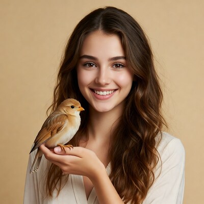 Girl holding small bird