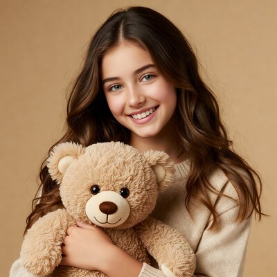 Girl hugging teddy bear