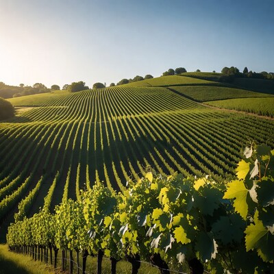 Vineyard Rows on Rolling Hills