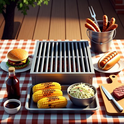 BBQ Grill with Burgers Hot Dogs Corn