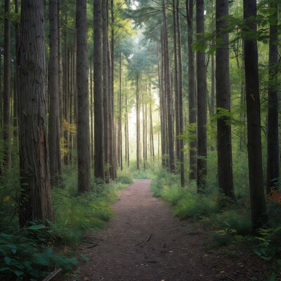 Forest Path Among Tall Trees