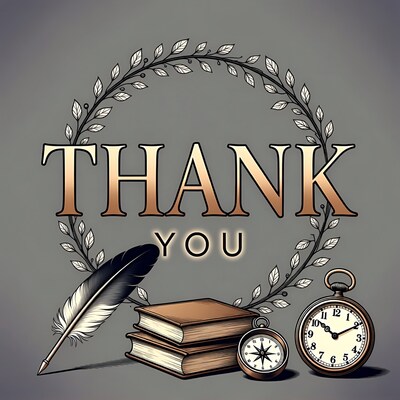 Thank You with Laurel Wreath Quill Books Clock