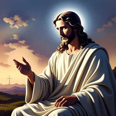 Jesus Christ sitting with cross