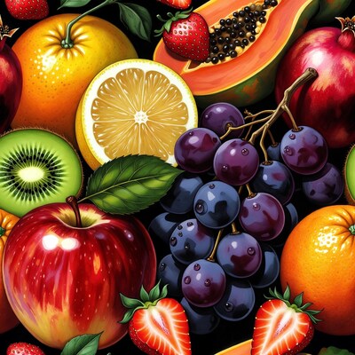 Vibrant Fruit Illustration on Black Background