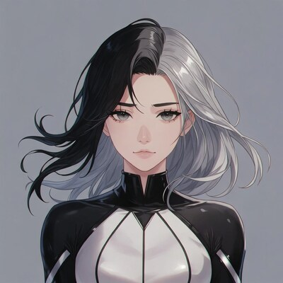 Anime girl with black white hair