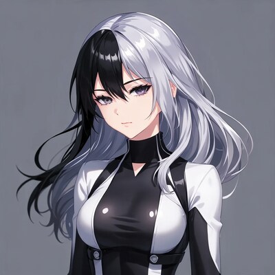 Anime girl with black white hair