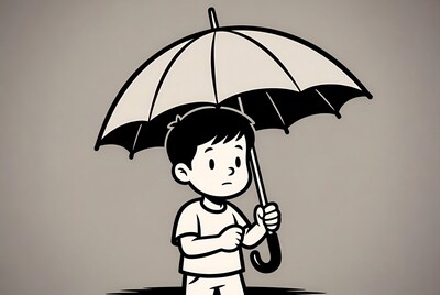 Boy holding umbrella illustration