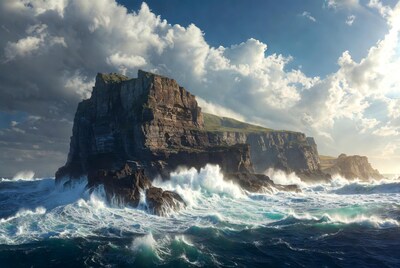 Dramatic cliffs with crashing waves