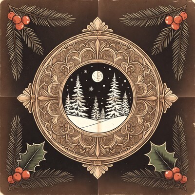 Ornate Christmas Winter Forest Illustration
