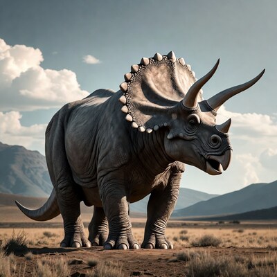 Triceratops dinosaur in prehistoric landscape