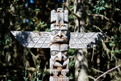 Totem Pole in Forest