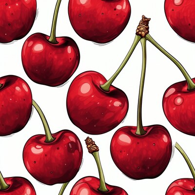 Red Cherries Seamless Pattern Illustration