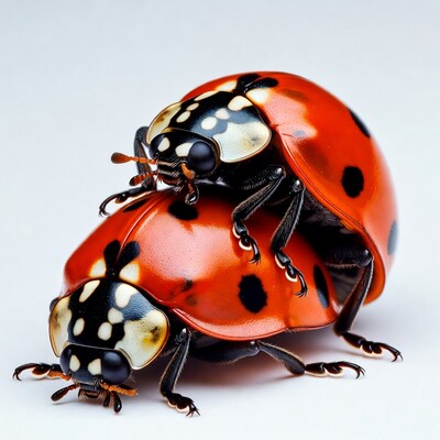 Pair of mating ladybugs close-up