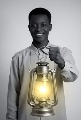 Young Black man holding lantern