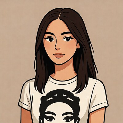 Asian woman in white t-shirt with face print
