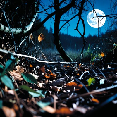 Full Moon Through Bare Forest Branches