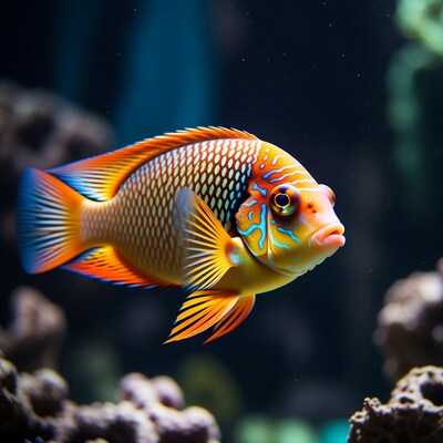 Colorful French Angelfish in aquarium