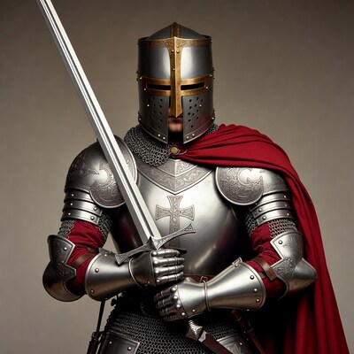 Medieval knight holding sword