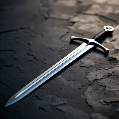 Shiny Medieval Sword on Dark Stone