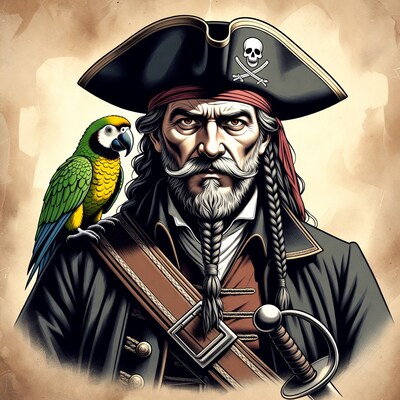 Pirate man with parrot