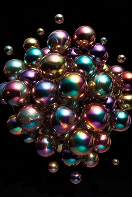 Cluster of Iridescent Metallic Spheres