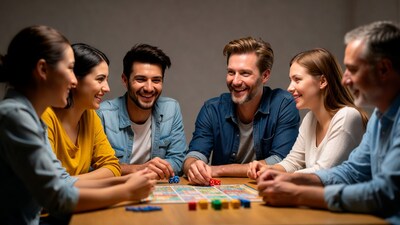 Group playing board game together