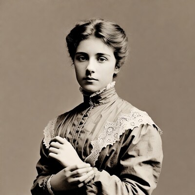 Victorian woman with hands clasped
