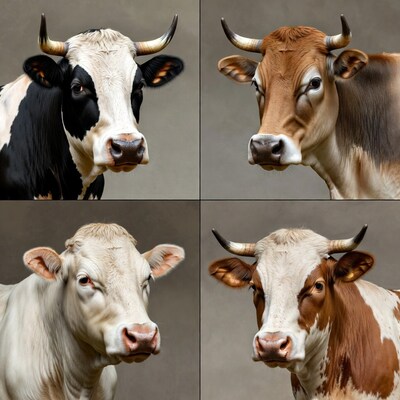 Four Holstein Cows Closeup Portraits