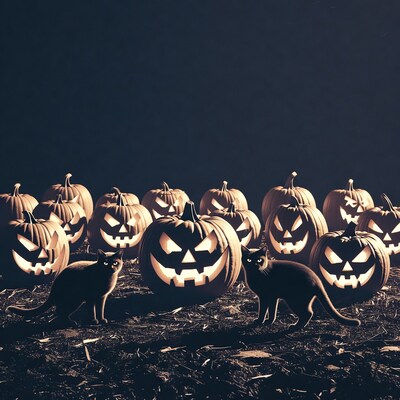 Black Cats Among Jack-o-Lanterns