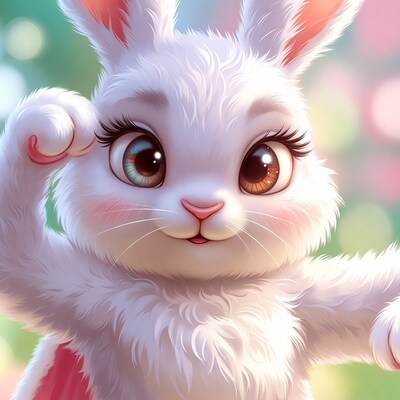 Cute white bunny with heterochromia eyes