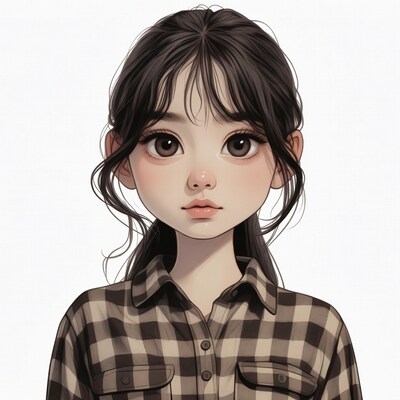Asian girl in plaid shirt illustration