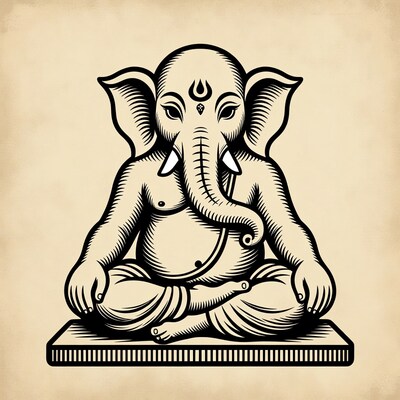 Ganesha Sitting in Meditation Illustration