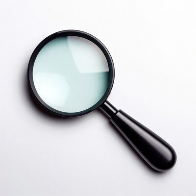 Black magnifying glass on white background
