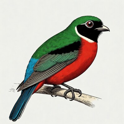 Colorful Painted Bunting Bird on Branch
