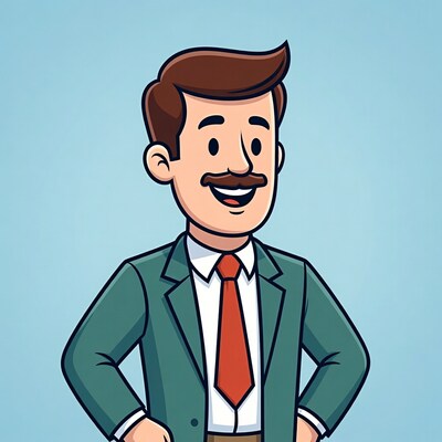Cartoon man in green suit smiling