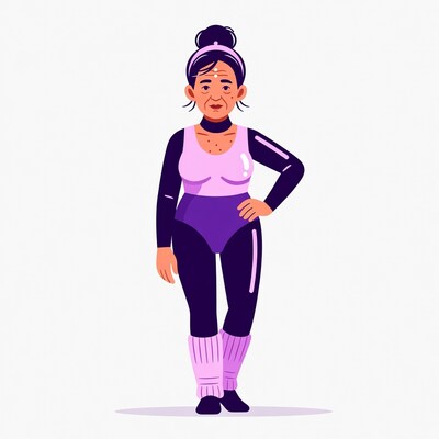 Elderly Asian woman in leotard