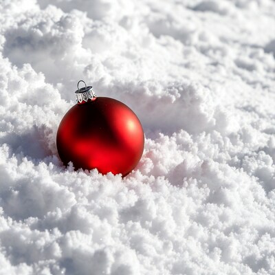 Red Christmas ornament in snow