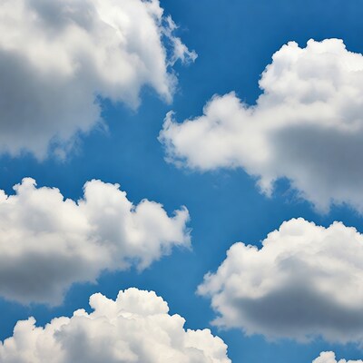 Fluffy white clouds in blue sky