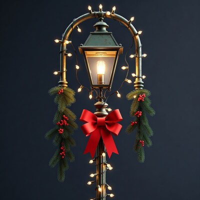 Christmas Street Lamp with Lights and Garland