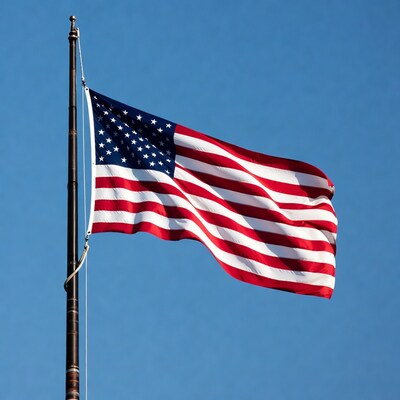 American flag waving on pole