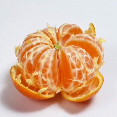 Peeled Mandarin Orange on White