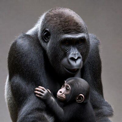 Mother Gorilla Holding Baby