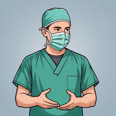 Surgeon holding hands out illustration
