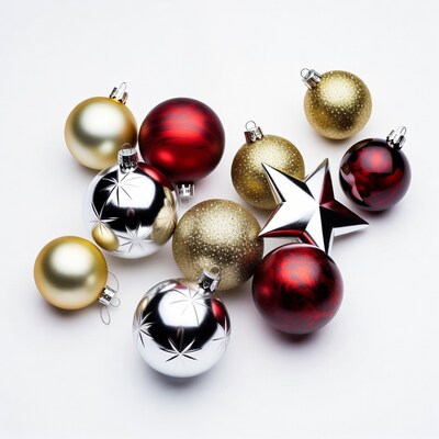 Colorful Christmas Ornaments on White Background