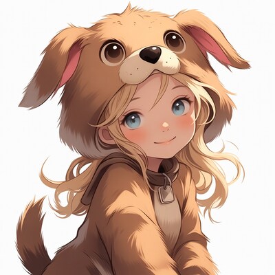 Blonde girl in dog costume