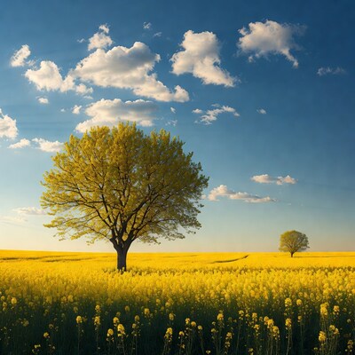 Yellow Tree in Rapeseed Field