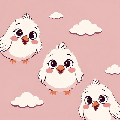 Cute white chicks on pink background